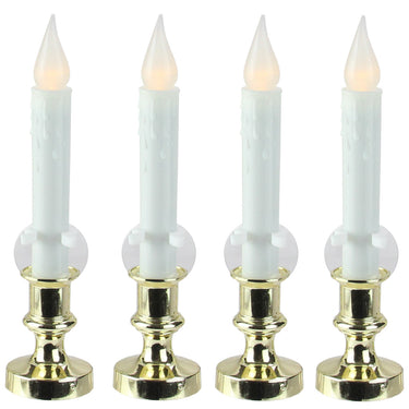 Set of 4 White and Gold LED C5 Flickering Window Christmas Candle Lamp with Timer 8.5